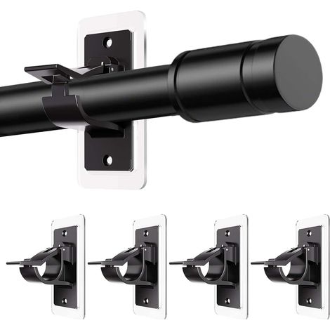 4 Pièces Support Tringle Rideaux Sans Percage Accroche Rideau Sans Percage Réglable Support Tringle Adhesif pour Suspendre Barres Porte-Serviettes Ou Rideaux (Noir) (1/5)