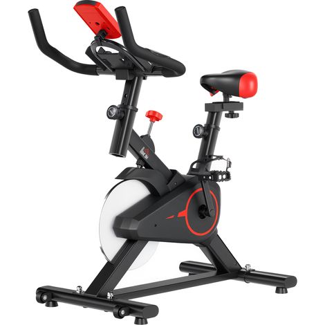Vélo d'appartement avec résistance réglable, écran LCD, capteur de fréquence cardiaque et volant d'inertie de 6 kg, charge maximale 100 kg (1/5)