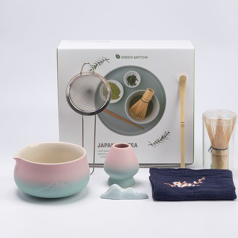 Juego de matcha rosa de 7 piezas: tazón de cerámica y kit para latte/desayuno. (1/5)