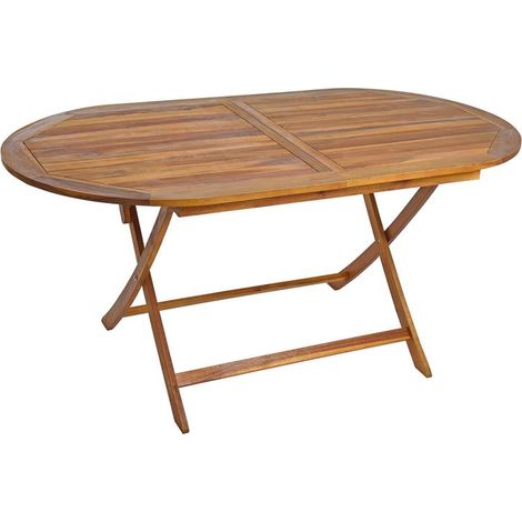 Estexo – Table de jardin pliante ovale en bois d'acacia 160 x 85 x 75 cm – Surface traitée à l'huile – Résistante aux intempéries – Poids 15 kg