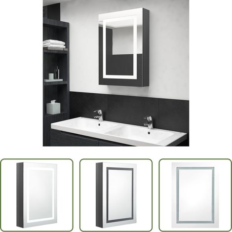 vidaXL Miroir mural -  Armoire de salle de bain à miroir LED gris brillant 50x13x70 cm (1/5)
