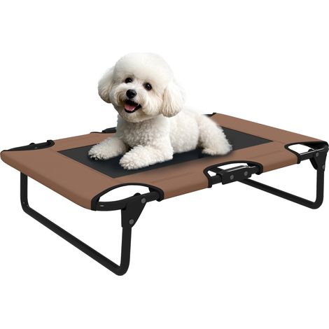Beyamis Erhöhtes Hundebett, faltbares Haustierbett, Outdoor-Hundebett mit Netzdesign, kaffeebraunes Oxford-Gewebe, 75 x 51 x 18 cm