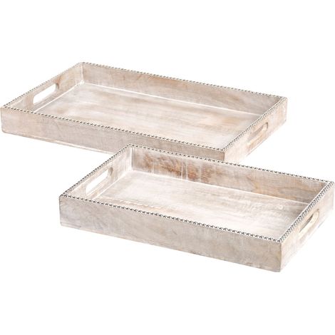 Set di 2 vassoi da portata decorativi ed eleganti Portapasticceria Display Legno di mango Marrone chiaro Quena (1/5)