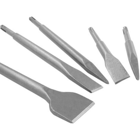 Jeu 5 Burins SDS-Plus Ciseaux à Béton Carrelage Pierre Maçonnerie, 40CR Burin Plat pour Carreleur, pour Perforateur Burineur, Accessoires pour marteau burineur (1/4)