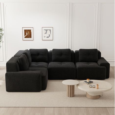Sofá modular de esquina de pana negra 295 x 206 x 69 cm sin montaje, DESVIAE (1/5)