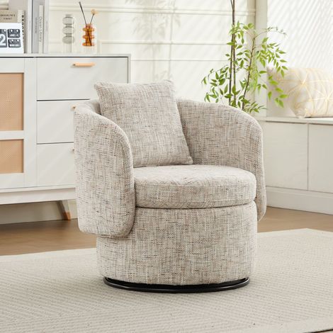 Fauteuil pivotant 360° rangement dissimulé coussin de dossier rembourré coloris ivoire fauteuil d’appoint (1/5)