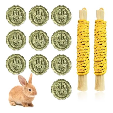 Dwarf Rabbit Chew Toys, Timothy Hay Natural Chew Toys, Improve Dental Health for Rabbit/Chinchilla/Guinea Pig/Hamsters, Small Animal Chew Toys (1/5)