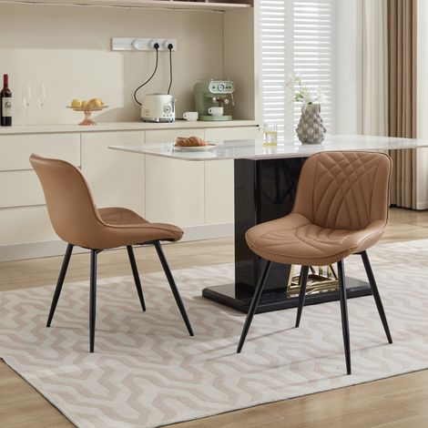 Lot 2 chaises en PU perforé kaki, design 3D surpiqûres, pieds métal croisés, ergonomiques, pour cuisine, salle à manger & café (1/5)