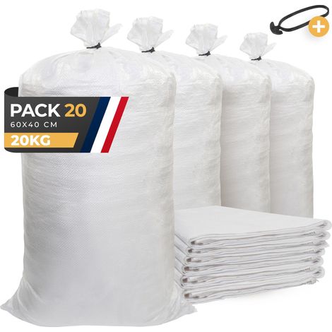 Sac a Gravat (20 UNITÉS) 40 x 60 cm - Capacité 20 Kg Sac a Gravats Chantier en Polypropylène Parfait pour le Chantier, Gravier, Sable, Feuilles (1/5)