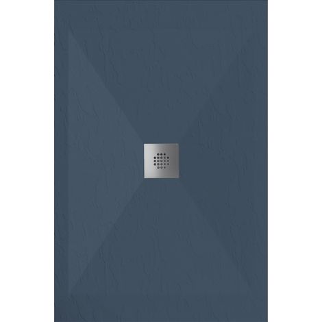 Mineralguss-Duschwanne extra flach DEXA Schieferoptik ANTHRAZIT 70x70 cm Ablaufschutz in Chrom