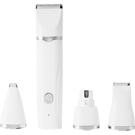 Tosatrice elettrica 4 in 1 per animali domestici, rifinitore senza fili, kit per la toelettatura, tagliapeli, silenzioso, per cani e gatti, bianca.