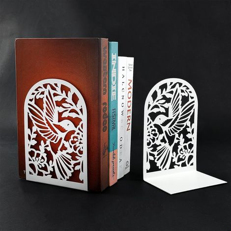 Serre Livre Blanc-Presse Livre en Métal, Cale Livre pour Décoration Bureau, Écoles, CD, Librairie Étagère à Livres bookends 1 Paire (1/5)