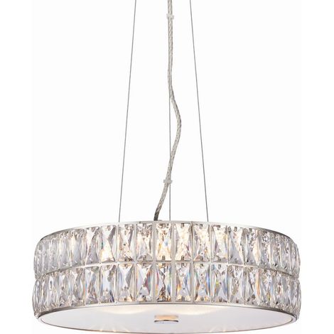 Endon Verina - Sospensione cilindrica a LED a 5 luci cromata, dettaglio in cristallo (1/5)