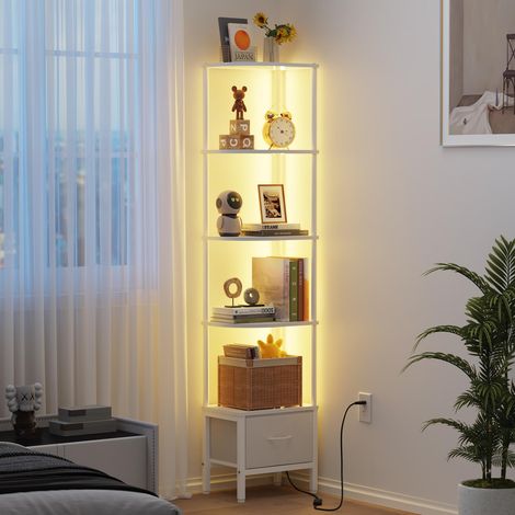 Étagère d'angle 5 Niveaux avec LED et tiroir, Blanc LED pilotable par APP, montage facile, gain de place, 27×37 cm, étagère étroite, rangement & présentation (1/5)