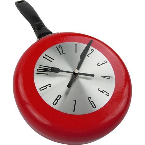Wanduhr in Form einer Bratpfanne, Aluminium, dekorative Hängeuhr, 20 cm (8 Zoll), rot.