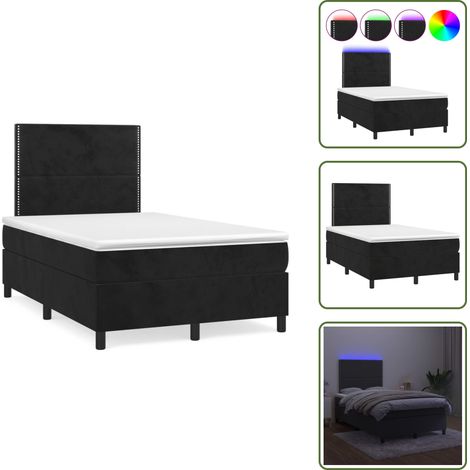 Letto in velluto - vidaXL Letto a Molle con Materasso e LED Nero 120x190 cm in Velluto - Letto con testiera regolabile