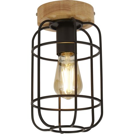 Plafoniera Industrial-Nordico Visione Acciaio Nero Marrone 1 Luce E27 (1/5)
