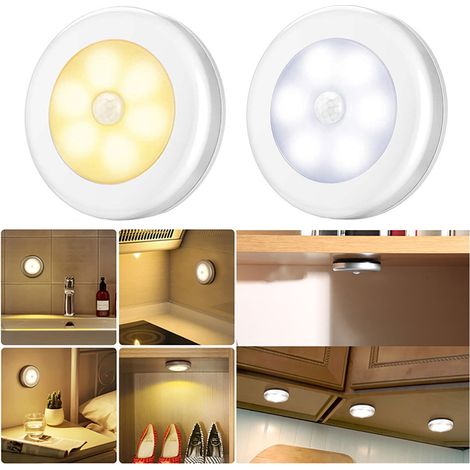 Veilleuse - Capteur De Mouvement - 6 Led - Diamètre 8 Cm - Pour Placard Chambre Escalier Sous Meuble - 1 Pièce (1/5)
