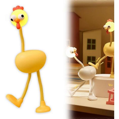 Veilleuse poulet rigolote avec design articulé à personnaliser, lampe en silicone souple pour la décoration de la chambre, jaune, compatible avec de multiples options de placement (1/5)