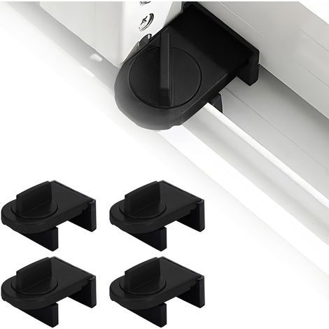 4 Pièces Verrou Baie Coulissante, Serrure Butée Réglable, Serrure de Sécurité pour Fenêtre, Bloque Fenetre Coulissante, Sans Perceuse, pour Portes et Fenêtres Coulissantes (Noir) (1/5)