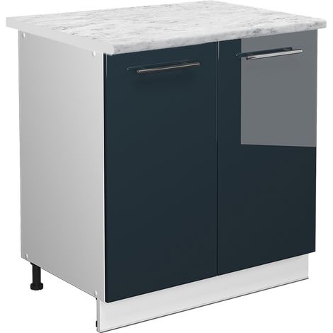 Mobile lavello cucina Fame-Line, Blu scuro lucido, 80 cm con ripiano, PL Marmo, Vicco