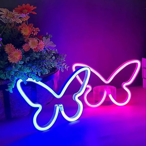2pcs LED Neon Sign Butterfly Neon Signs Home Night Lights for Kids Room Decorative Lamps Wall Art Romantic Christmas Birthday Gift (1/5)