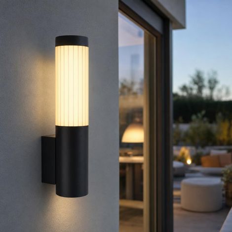 Lampada da parete a LED per esterni, da giardino, bianco caldo, nero, acciaio inossidabile, IP44, H 27,5 cm (1/5)