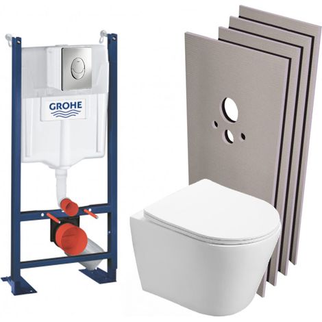Pack WC Bâti autoportant + WC Swiss Aqua Technologies Infinitio sans bride + Plaque + Set habillage