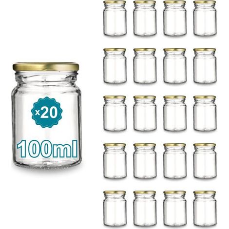 20 Pots à Confiture en Verre Vides 100ml- Bocaux en verre, Petit Pots, Bocaux pour Conserves et Confitures, Pot a Miel en Verre (1/5)