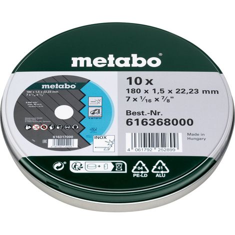 Metabo Trennscheiben SP 180x1,5x22,23 Inox, TF 41 , in Blechdose 10 Stk