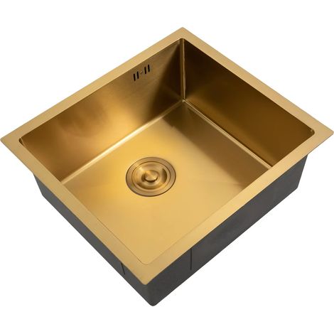 Fuleadture Évier de cuisine doré 50x45cm, épaisseur 3mm, profondeur 20cm, avec tapis acoustique, évier en acier inoxydable nano, évier encastrable