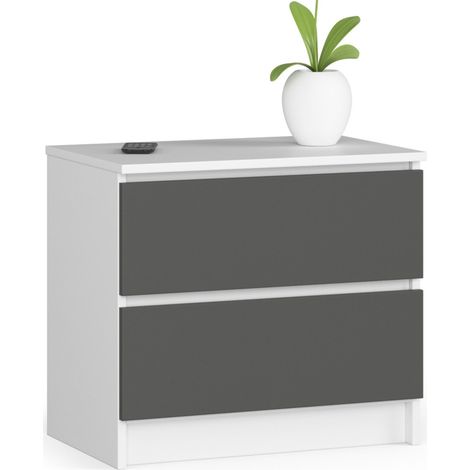 Akord – Table de chevet 60 cm – 2 tiroirs – Panneau stratifié blanc et gris – Dimensions 60x40x55 cm – Finition mate (1/5)