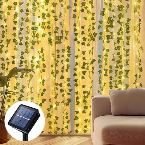 Guirlande Lumineuse Solaire 12M 100LED 8 Modes Guirlande Lumineuse Feuillage Artificiel Lierre Lumière Suspendue Décoration Étanche pour Jardin Balcon Fête Décoration de Noël (1/5)