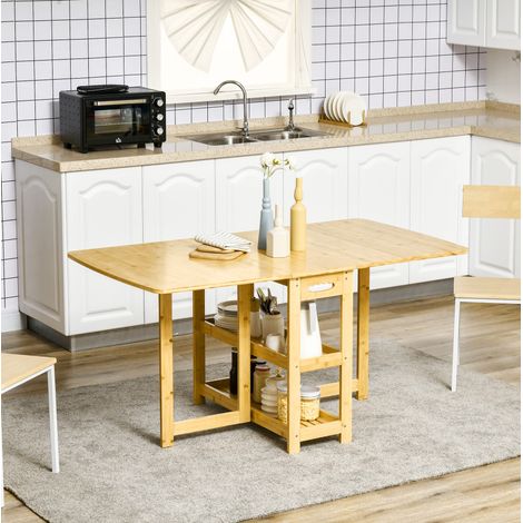Tavolo pieghevole estensibile 149,5 x 80 x 73,5 cm in bambù naturale con ripiani HAVRYA (1/5)