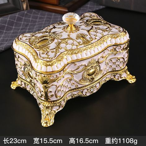 (Grand format, or et blanc) Boîte à bijoux en diamant de style européen, légère et luxueuse, coffret de rangement à bijoux exquis et créatif (1/2)