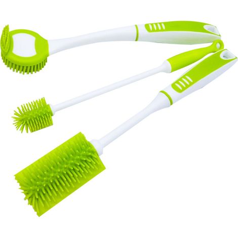 SABIR Lot de 3 Goupillon Brosse à carafe brosse à bouteilles et Chiffon de silicone Brosses de Nettoyage pour la vaisselle,bouteille étroite Bière, vin,verre, Narrow Neck bouteilles,gobelets,Thermos (1/5)