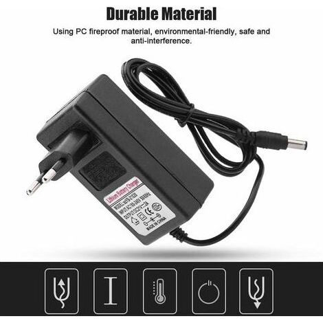 Adaptateur d'alimentation pour batterie lithium-ion 21V 2A – AC 100-240V – Protection contre surchauffe et courts-circuits – Voyant LED