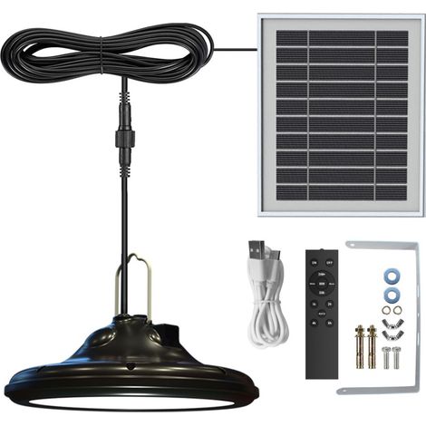 Lampada a sospensione solare da esterno UFO 100 LED, doppia modalità di funzionamento, 3 modalità di illuminazione, 3 colori con temperatura variabile, 4 livelli di luminosità regolabili
