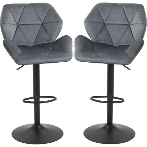 Taburetes de bar 2 piezas con respaldo, altura regulable y giro 360°, gris (1/5)