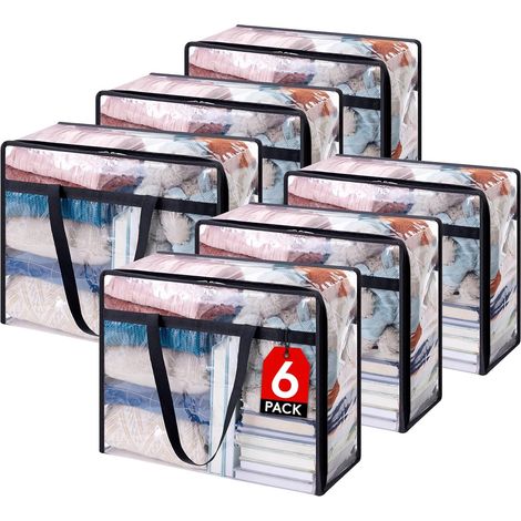 Lot de 6 Sac de Rangement Transparent 40L, Sac Rangement Vetement en PVC, Housse de Couette Pliable avec Poignées, Boite rangement pour Demenagement, Vêtements, Couvertures, Jouets, Livres (1/5)