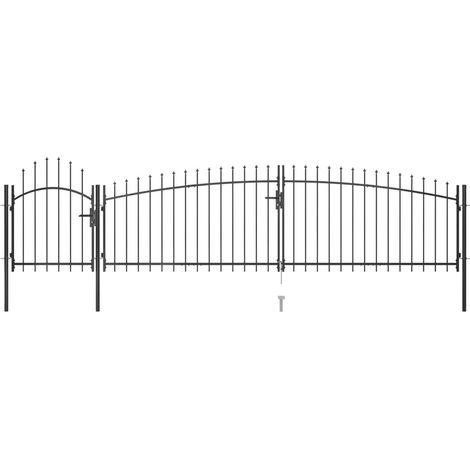Portail de clôture de jardin avec dessus en lance 5x1,5 m Noir (1/5)