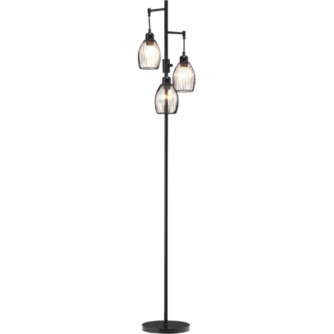 3-Light Floor Lamp, 170cm Industrial Dimmable Standing Lamp with Steel Wire Cage Lampshades for Living Room, Bedroom, Dining Room, Study, Black