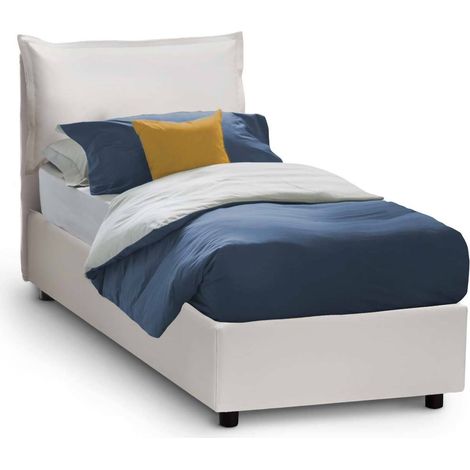 Talamo Italia Letto singolo Carmen, Letto contenitore con rivestimento in ecopelle, 100% Made in Italy, Apertura frontale, con materasso Cm 90x190 incluso, Bianco, con imballo rinforzato