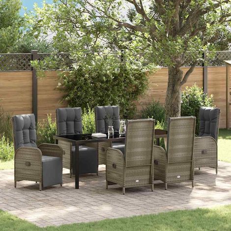 Garten Essgruppe mit Kissen 7 pcs Grau Poly-Rattan (1/5)