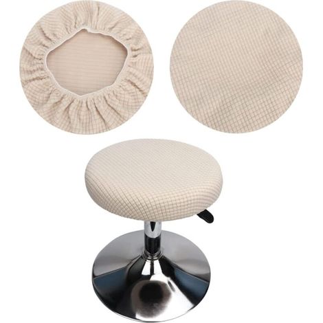 2pcs beige Housse Tabouret Rond, Housse Tabouret de Bar Rond, Housse Tabouret Rond élastique, Lavable Facile d'entretien Doux et Durable, pour Tabouret