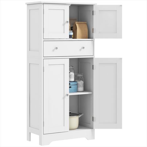 Buffet de cuisine épuré blanc avec placards, tiroir et étagère réglable 60x30x128 cm (1/5)