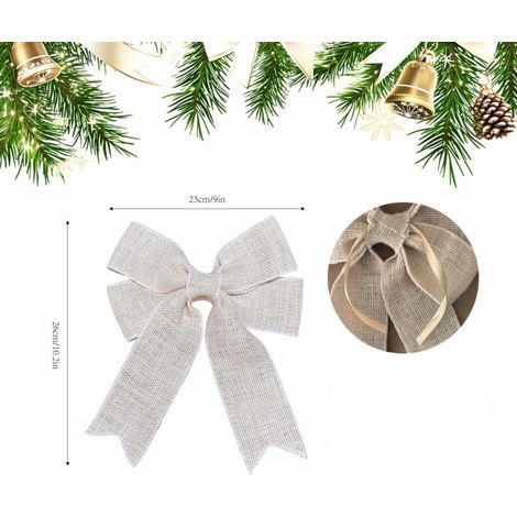 Nœud En Lin - Étoile De Noël Pour Arbre À Cadre En Bois Naturel - Décoration De Fenêtre Et De Cadeau - 1 Pièce (1/5)
