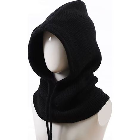 2-in-1-Sturmhaube mit Kapuze, winddichte Strick-Sturmhaube, weicher Winterpullover, einteilige Mütze und Schal, Halswärmer für Damen und Herren (1/5)