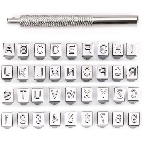 Timbri in metallo，Timbri per lettere in argilla，Incisioni resistenti，Dimensioni 6 mm，Set da 36 pezzi，Per pelle e ceramica (1/5)