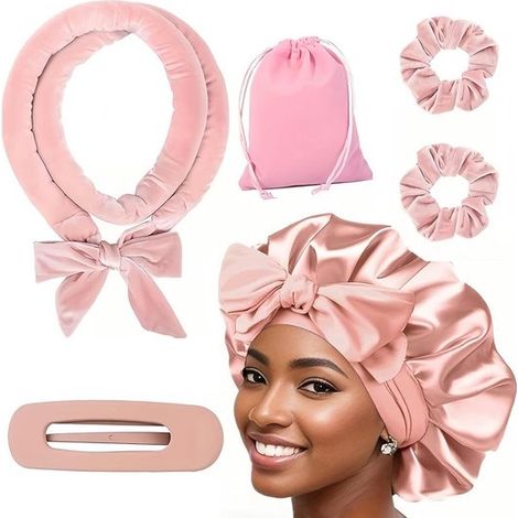 Kit bigoudis sans chaleur – Boucles naturelles – Rose – Ondulations douces et volume – Heatless curls (1/5)